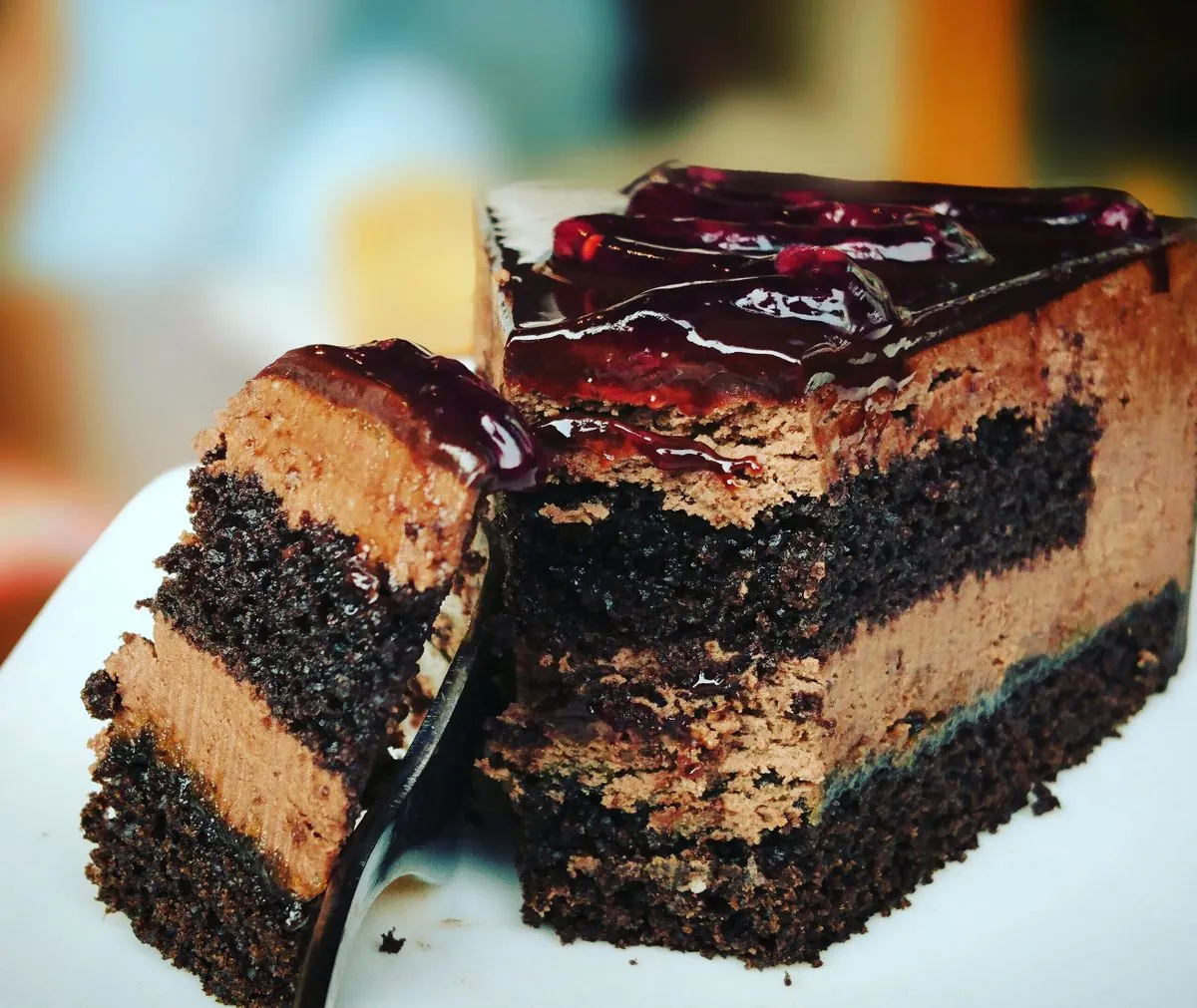 Chocolate layer cake slice