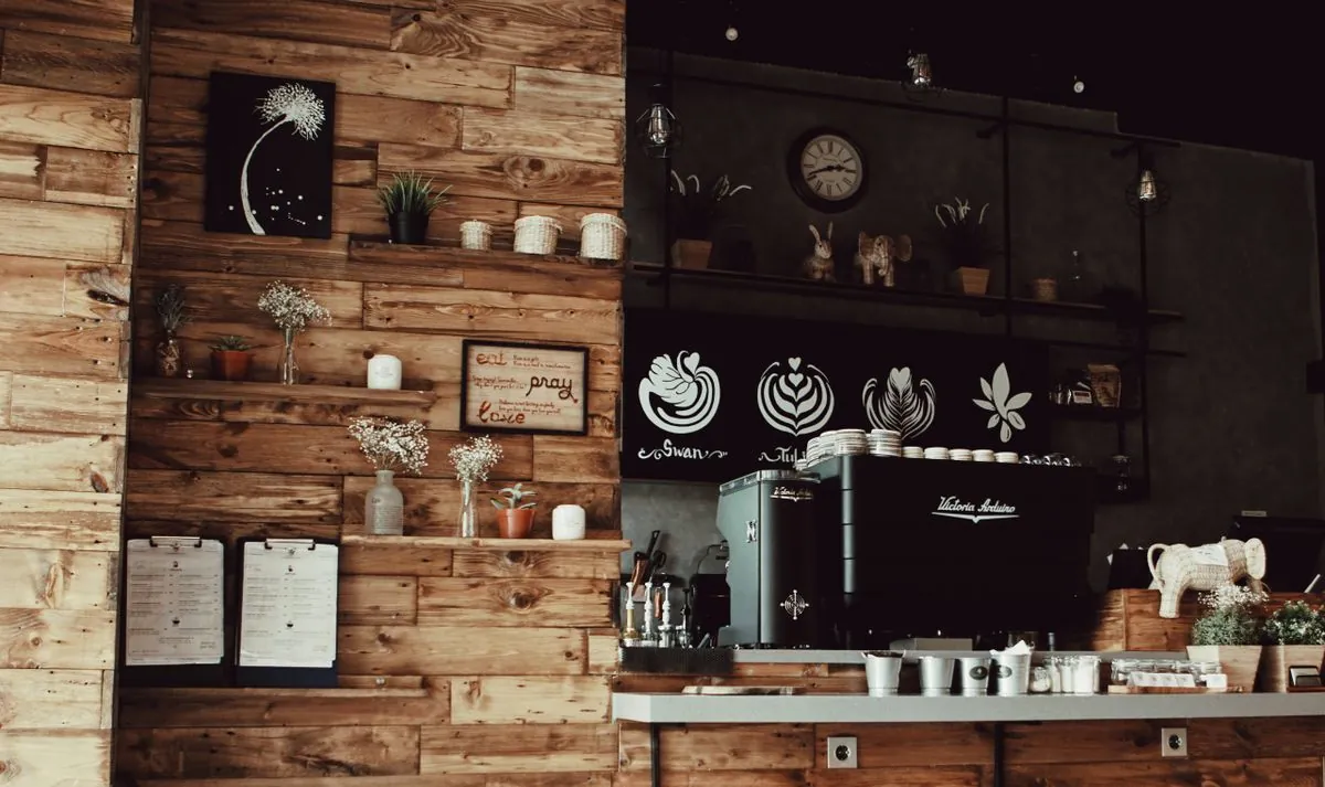 Rustic espresso bar wall